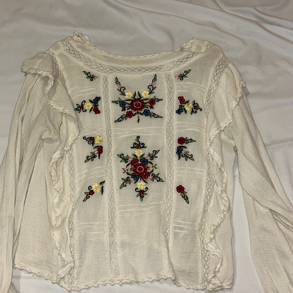 Cream embroidered top high neck